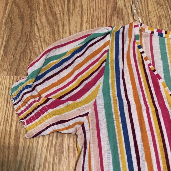 zara wb collection rainbow trim sleeve semi sheer material V Neck Size Small S - Picture 2 of 8